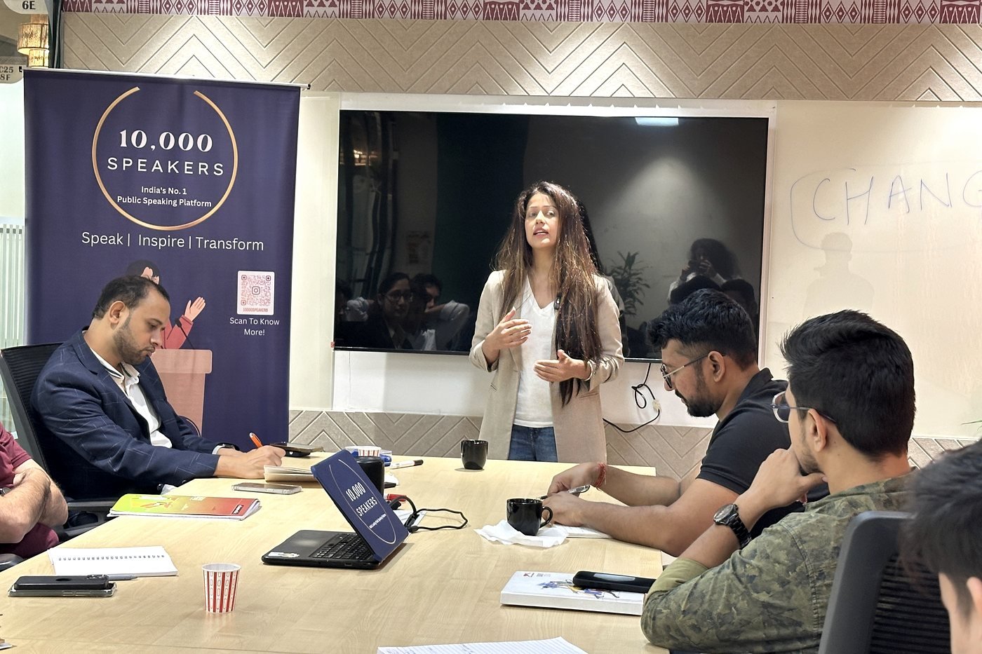 A public speaking session in progress in Gurgaon